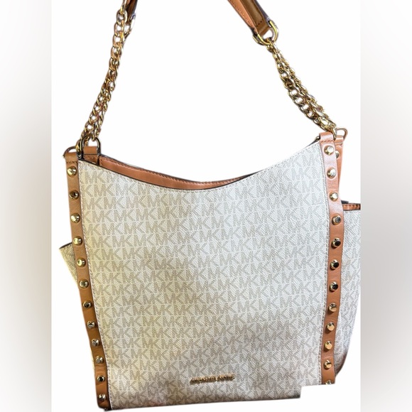 Michael Kors Handbags - Michael Kors Logo Print Hobo Handbag with Gold Stud Detail - NWT With Dustbag